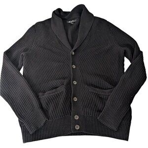 Kenneth Cole Ribbed Cardigan Mens Size Large Black 100% Cotton V Neck Sweater